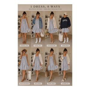 HM Striped Babydoll Dress Navy White Tiered Mini Sun Dress US 4